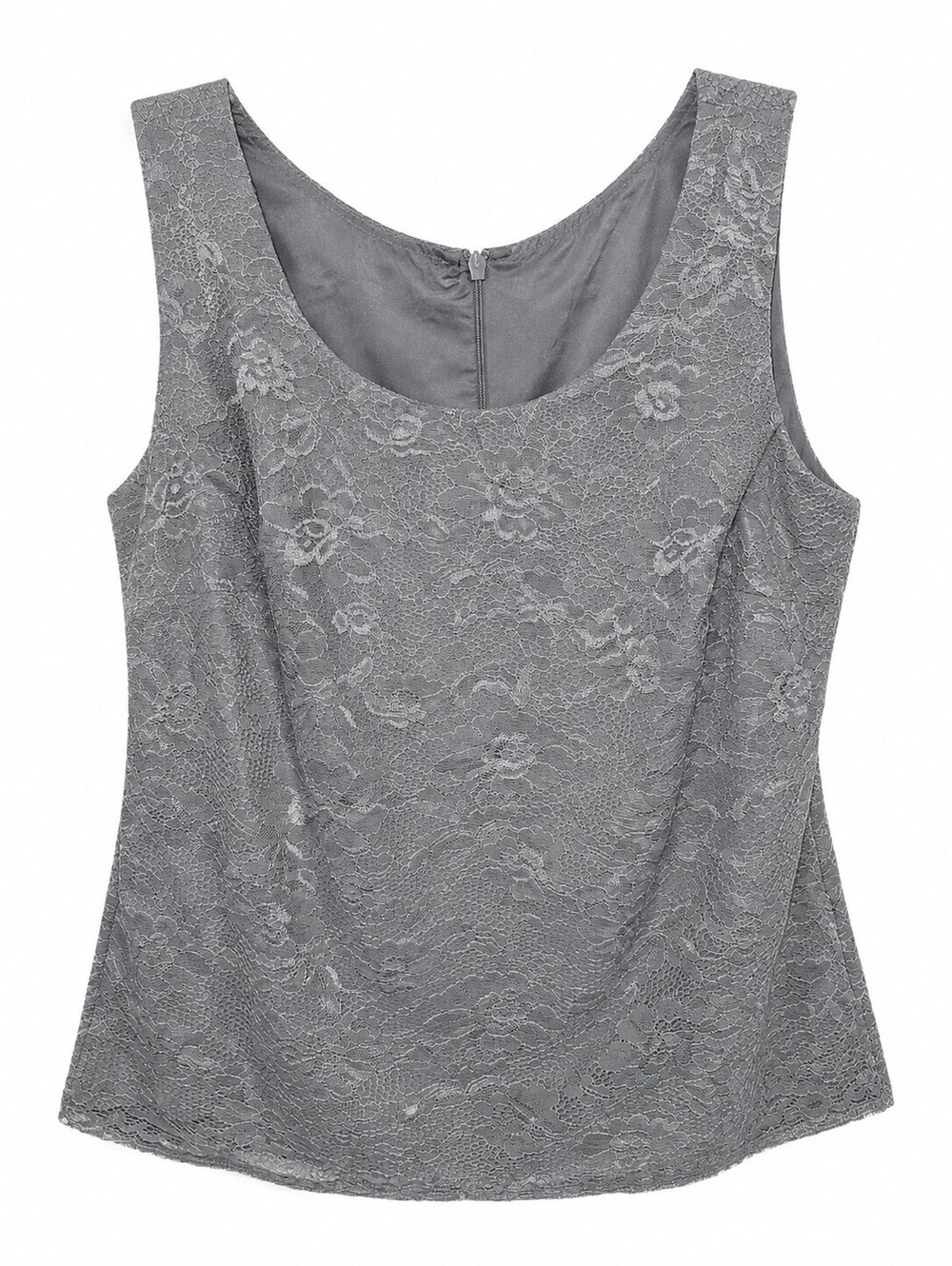 Gray Lace Sleeveless Blouse with Scoop Neck